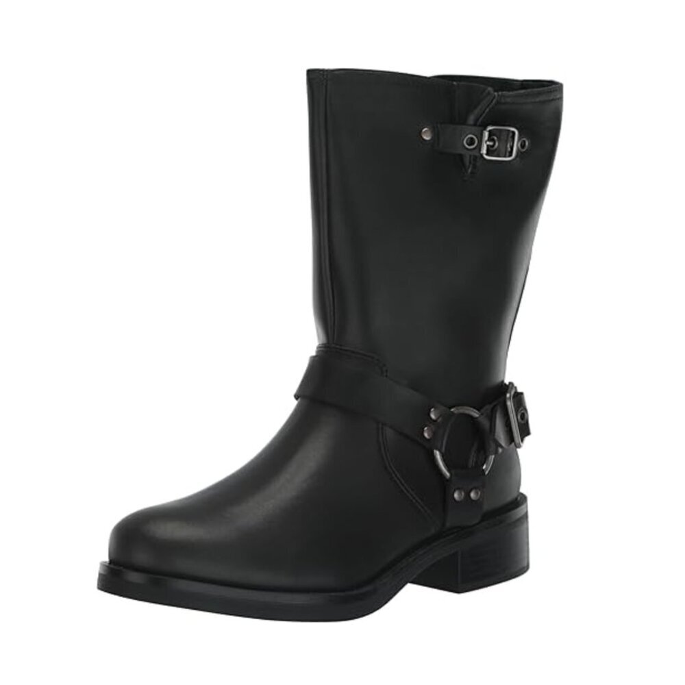 Steve Madden Boots Black Faux Leather Boots Beckky Harness Moto Neutral Buckle